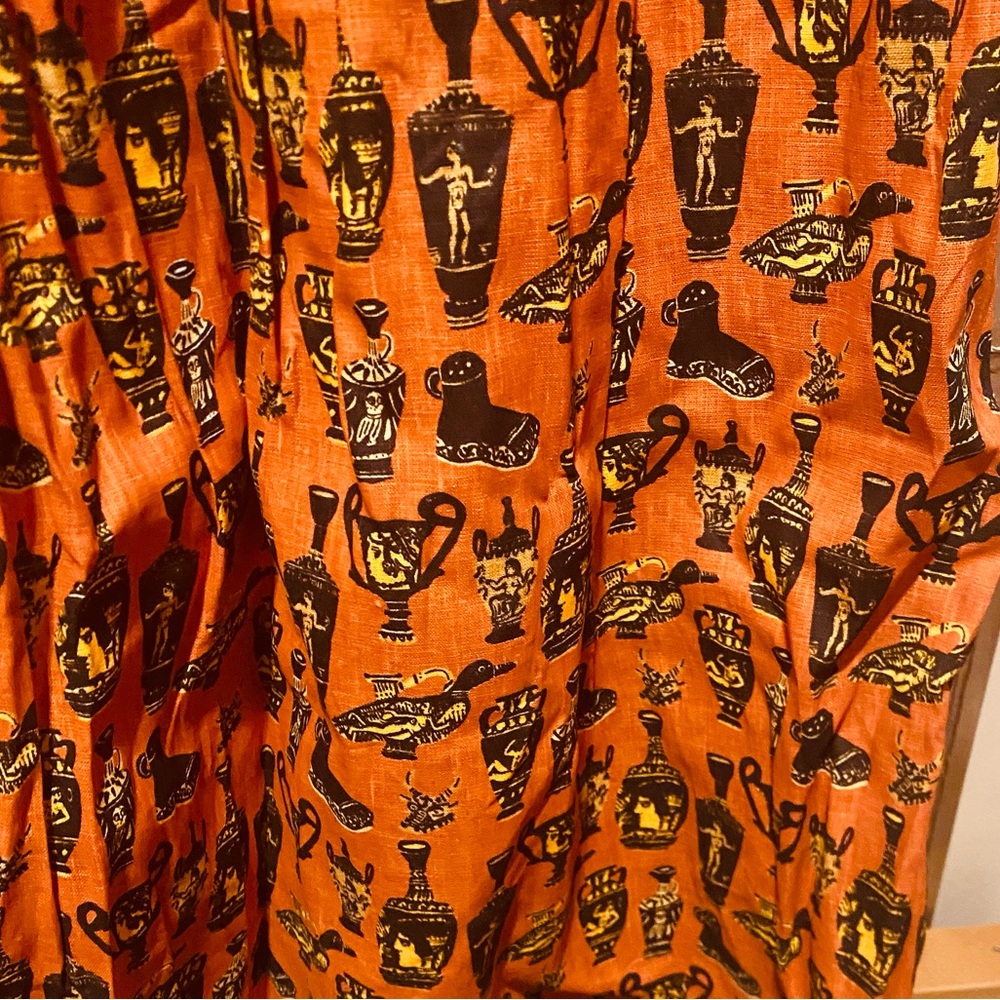 Nooworks Pots Naomi Linen dress- Rusty Orange Midi Dress with Black Accents. - Picture 6 of 7